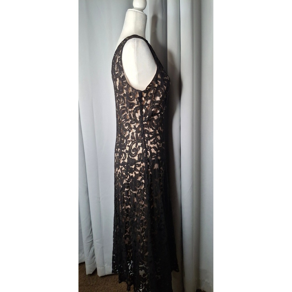 K Studio Collection Black Lace Surplice V-Neck Midi Dress Nude Lining Size 12 - Picture 11 of 16